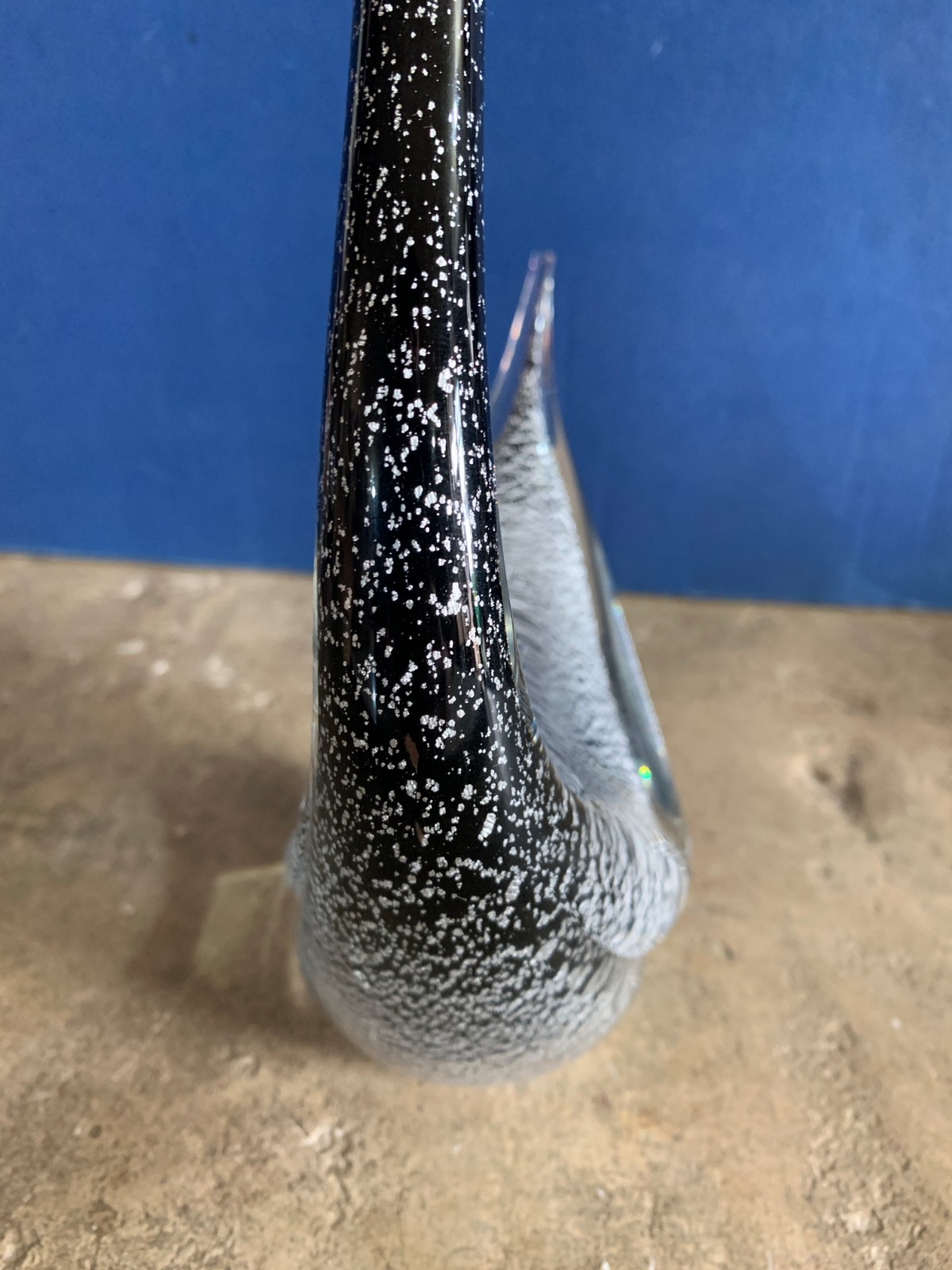VINTAGE LARGE SCULPTURE black silver SWAN ORIGINAL SIGN OBALL MURANO ITALY 1980s