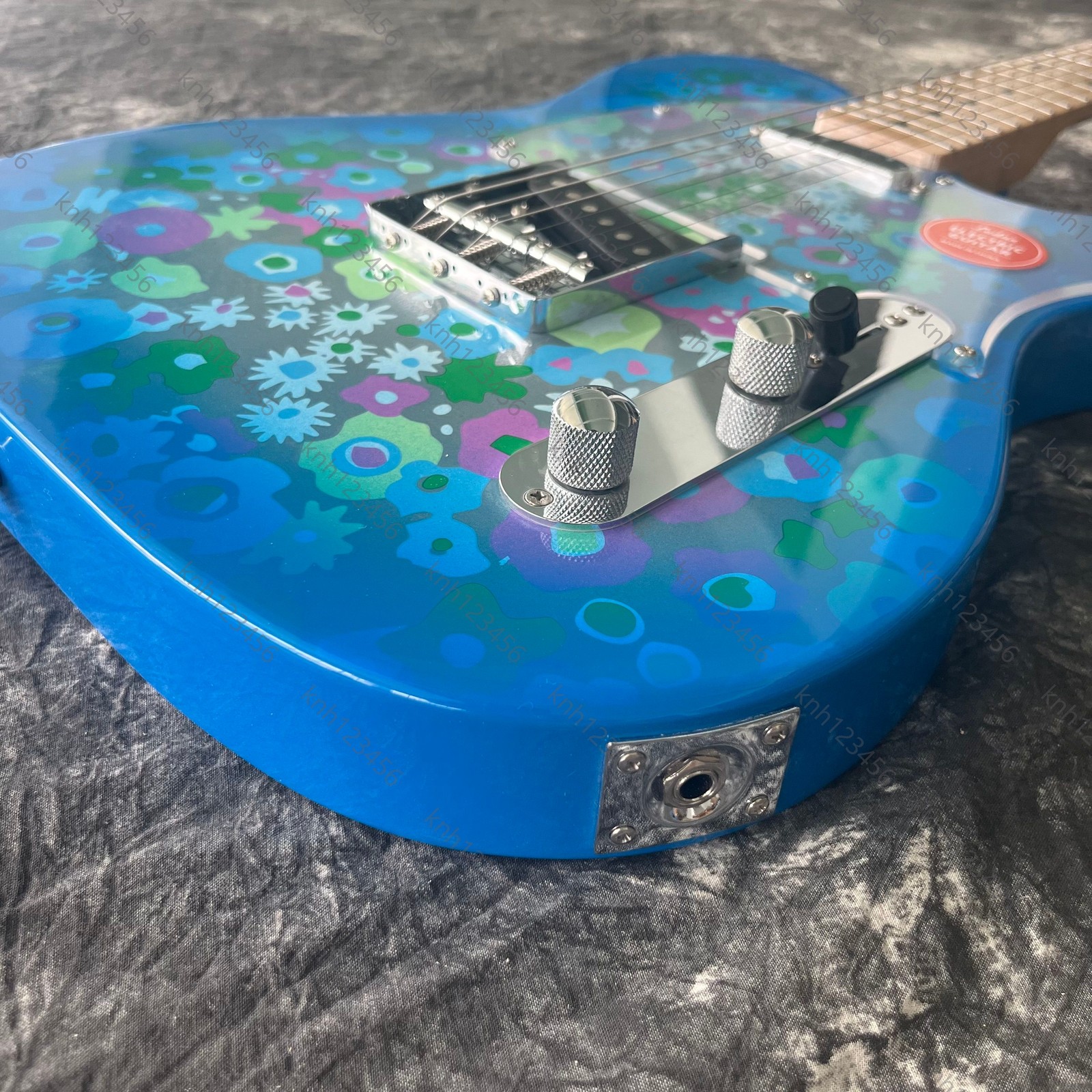 Single Cut Electric Guitar Bright Blue Floral Print Two Single Pickups Free Ship