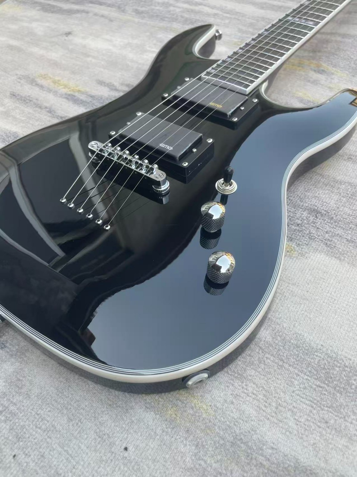Ultra-Thin Black ESP Black Asymmetrical Electric Guitar HH PICKUP 24 tone