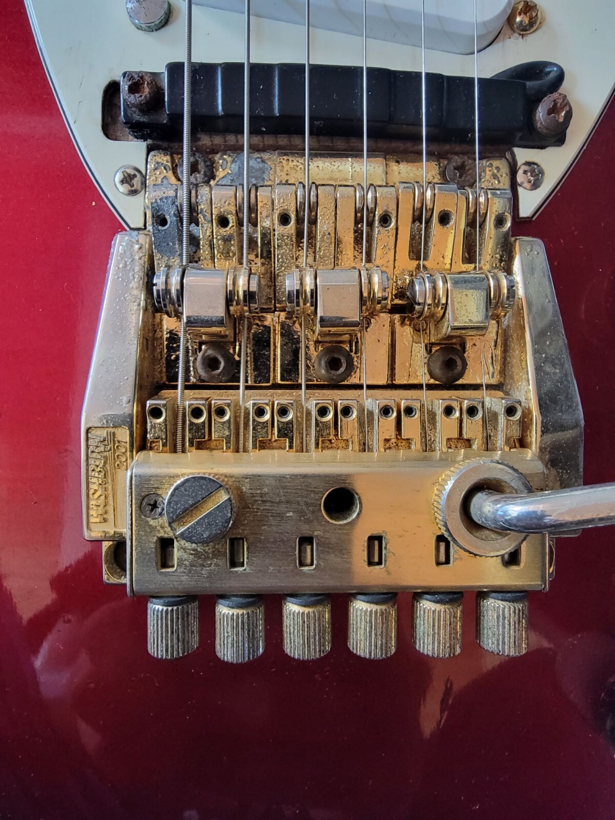 SIGNED Roland G-505 Mid-80s Metallic Red w/ Washburn Wonderbar Tremolo – Etched