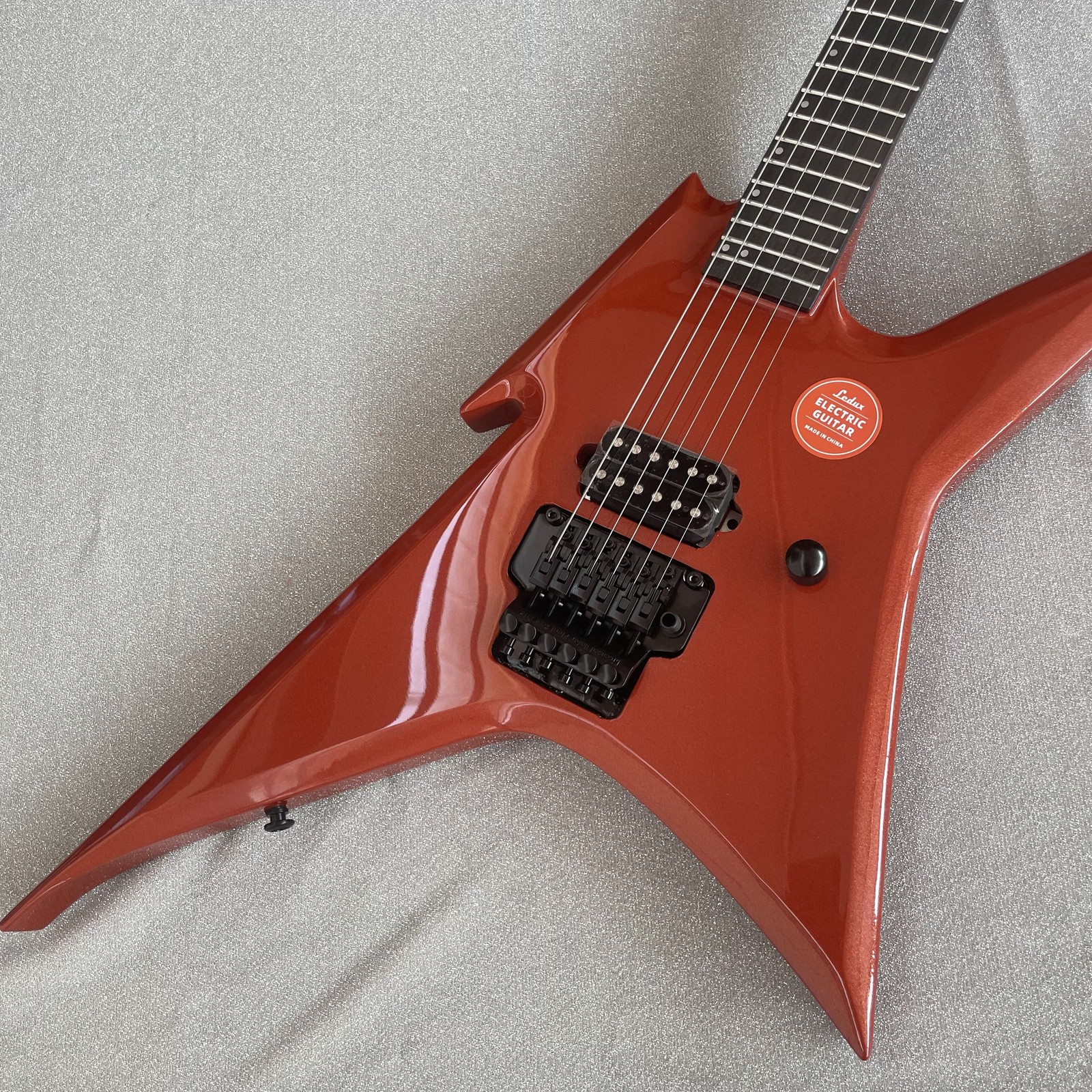 Unique Solid Electric Guitar Tremolo H-H Pickups Orange Sparkle Finish Black HW