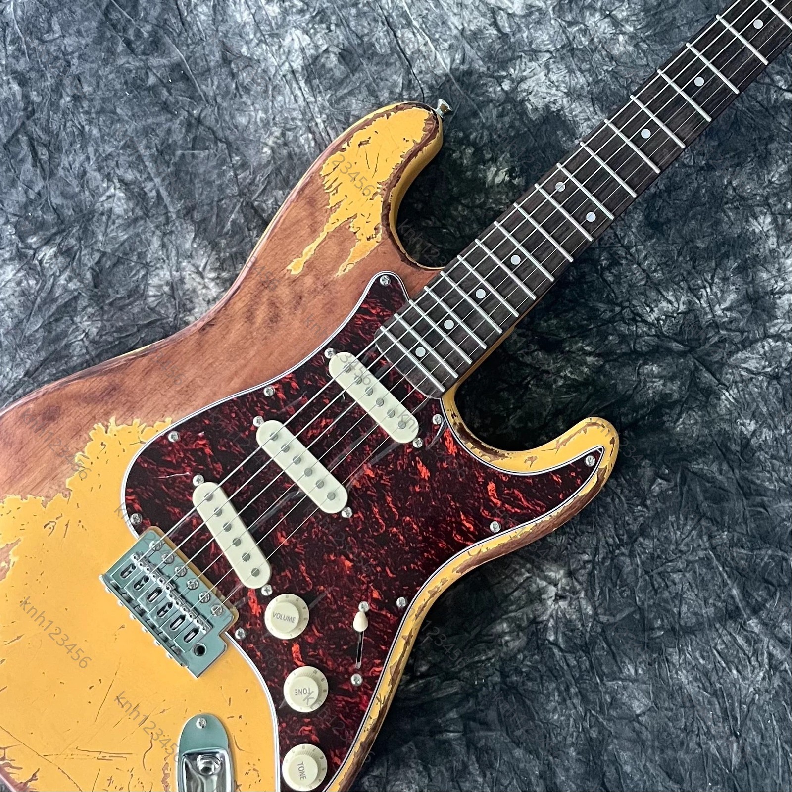 Vintage Worn Double Cut Electric Guitar SSS Pickups Tremolo Bridge Free Ship