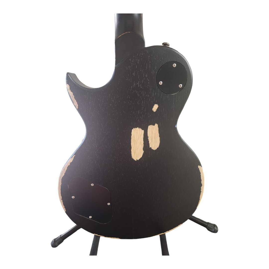 Vintage Icon Series V100MRBK Electric Guitar Distressed Black over Sunburst