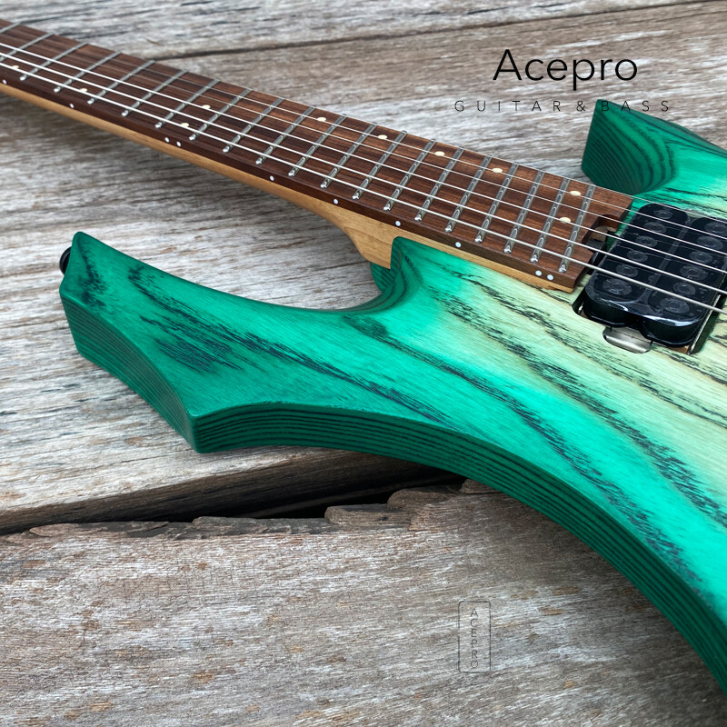 Green Burst Headless Electric Guitar Jumbo Stainless Steel Oblique Fret Ash Body