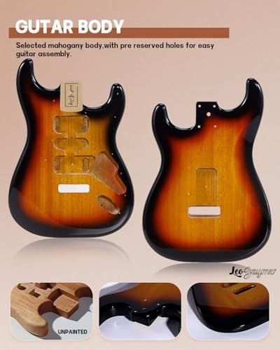 Leo Jaymz DIY Electric Guitar Kit ST Style Sunburst Mahogany Body Maple Neck