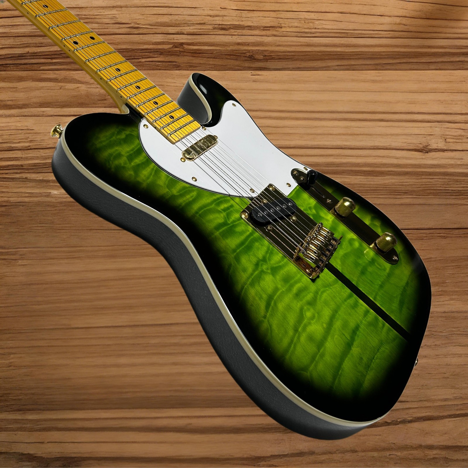 Tele Electric Guitar Green Burst Color Cloud Maple Top Golden Hardware