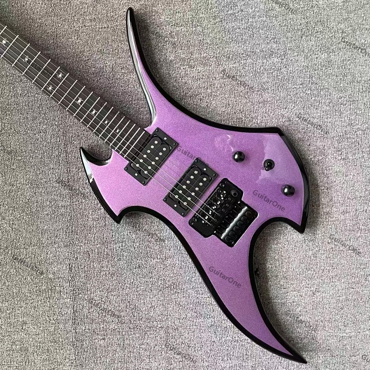 Solid Electric Guitar Tremolo H-H Pickups Light Purple Sparkle Finish Black HW