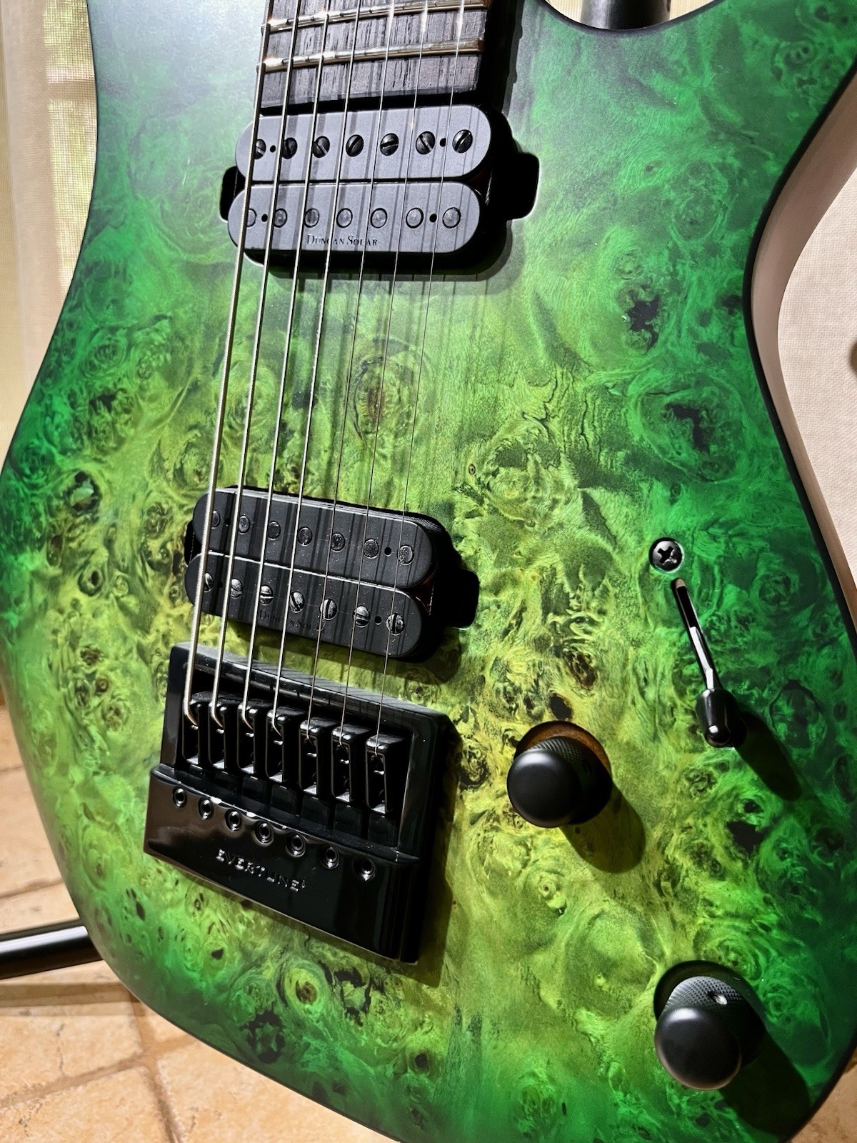 Solar S1.7LB – Lime Burst Matte Electric Guitar – 7 String – Evertune – W/ Case