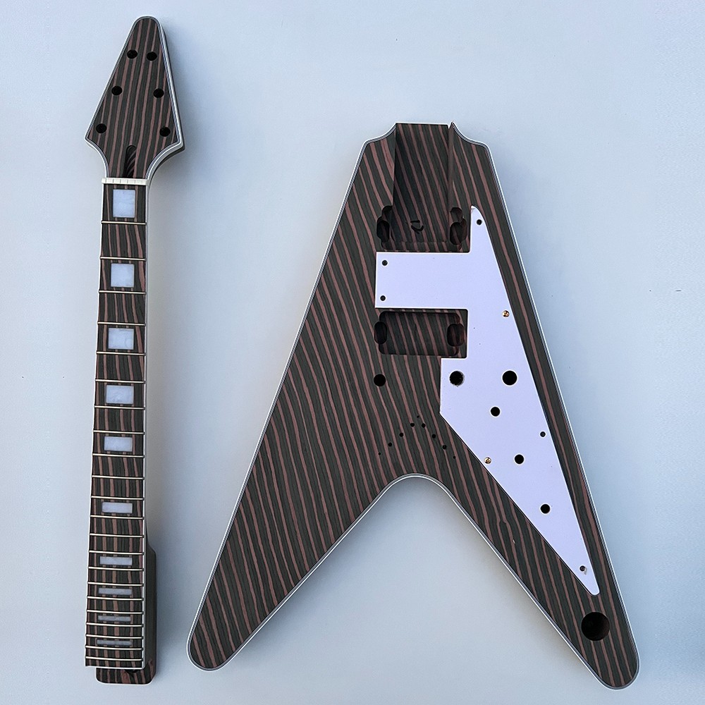 Set In Zebrawood DIY Electric Guitar Kits V shape Fixed Bridges Free Ship