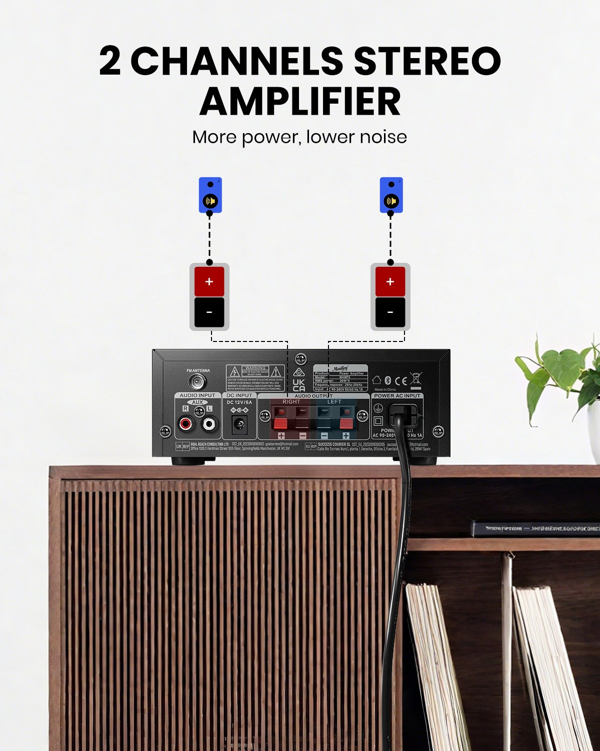 Moukey Stereo Receivers Bluetooth 5.0, 300W 2.0 Channel Power Audio Amplifier
