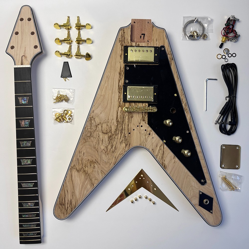 DIY Electric Guitar Kits Unfinished Spalted Maple Top FREE SHIP Bone Nuts