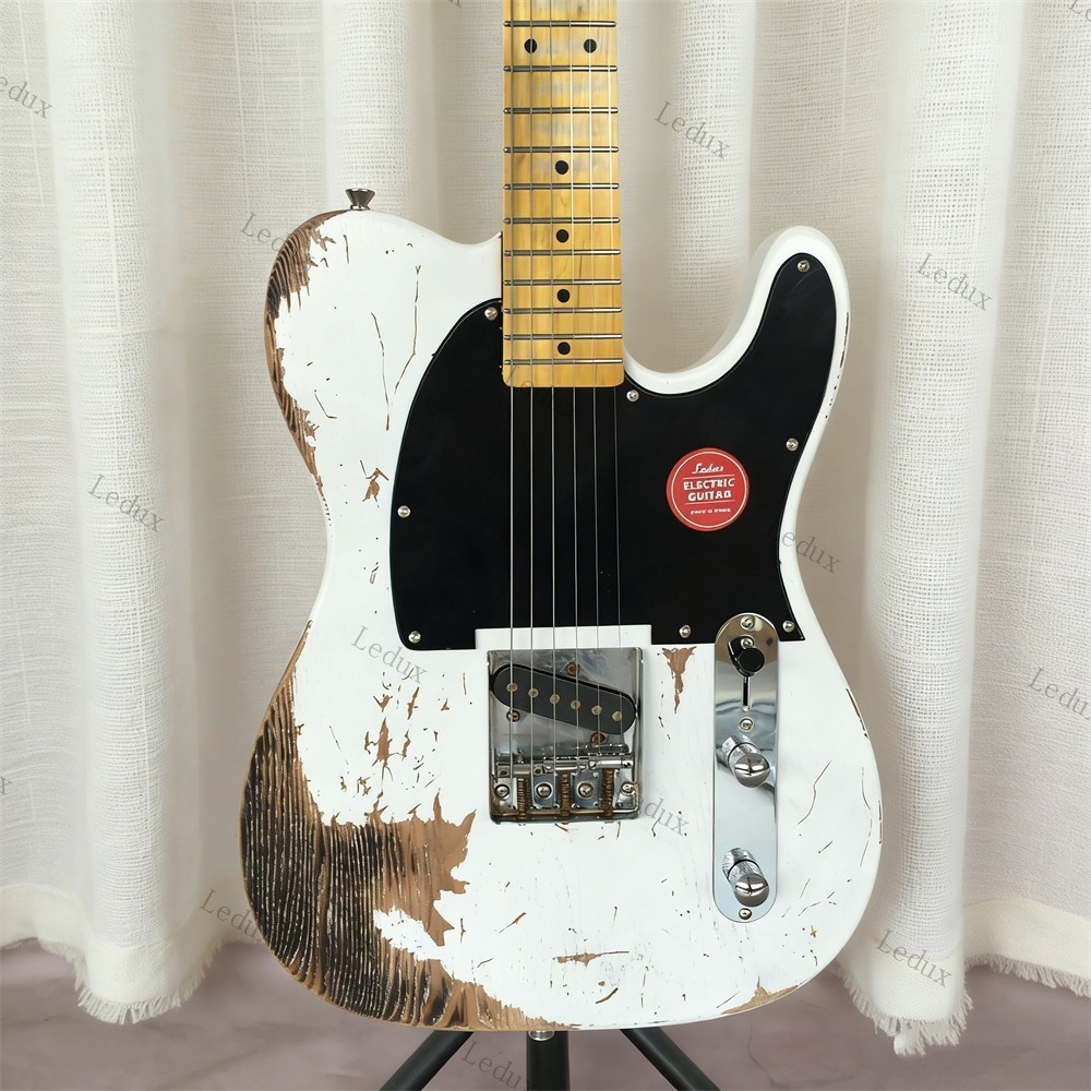 solid Vintage Aged Electric Guitar Rounded fret Edge stainless Fret guitar