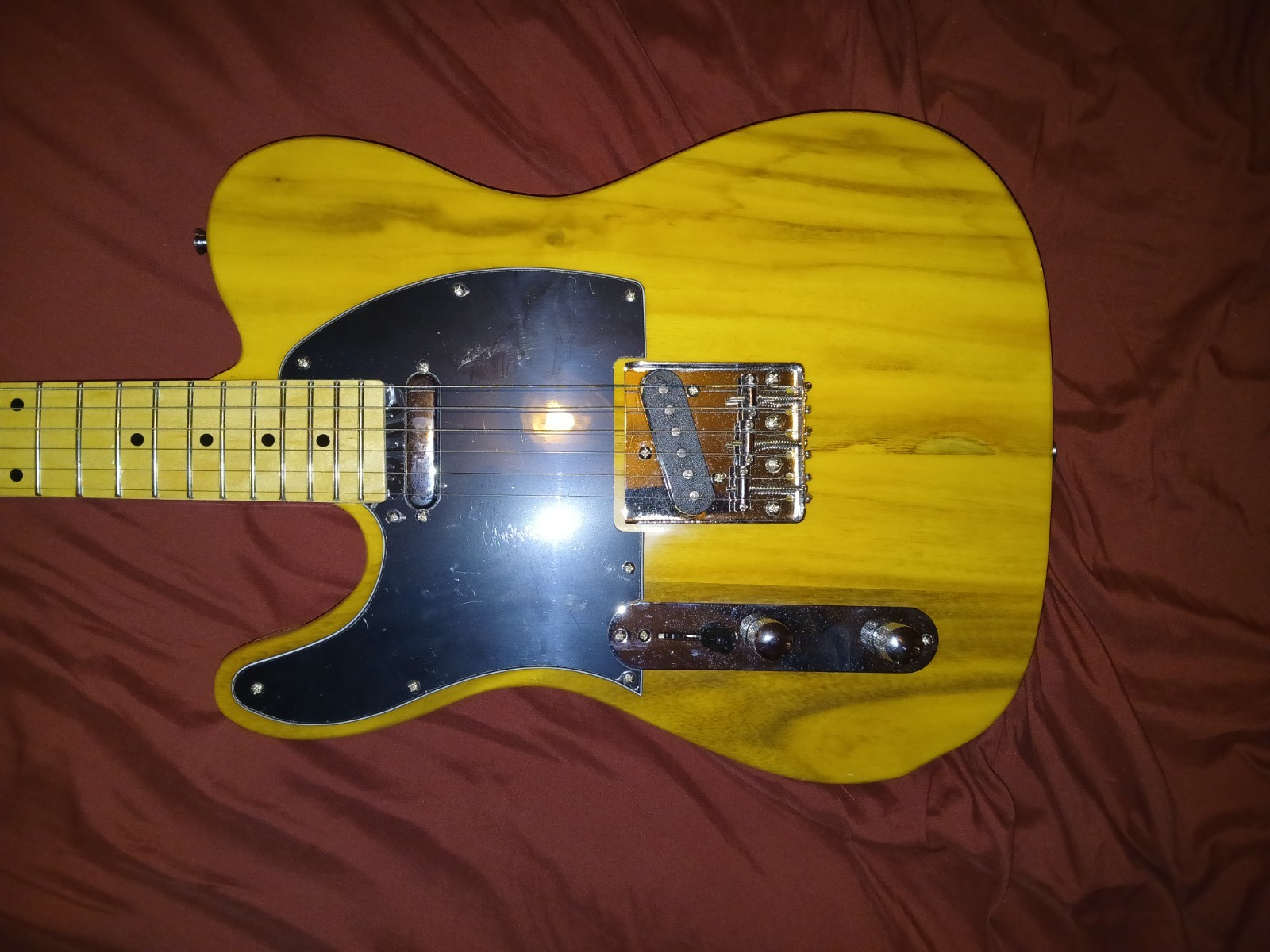 LyxPro 39″ Left Handed Telecaster Style Electric Guitar, Paulownia Body, Natural