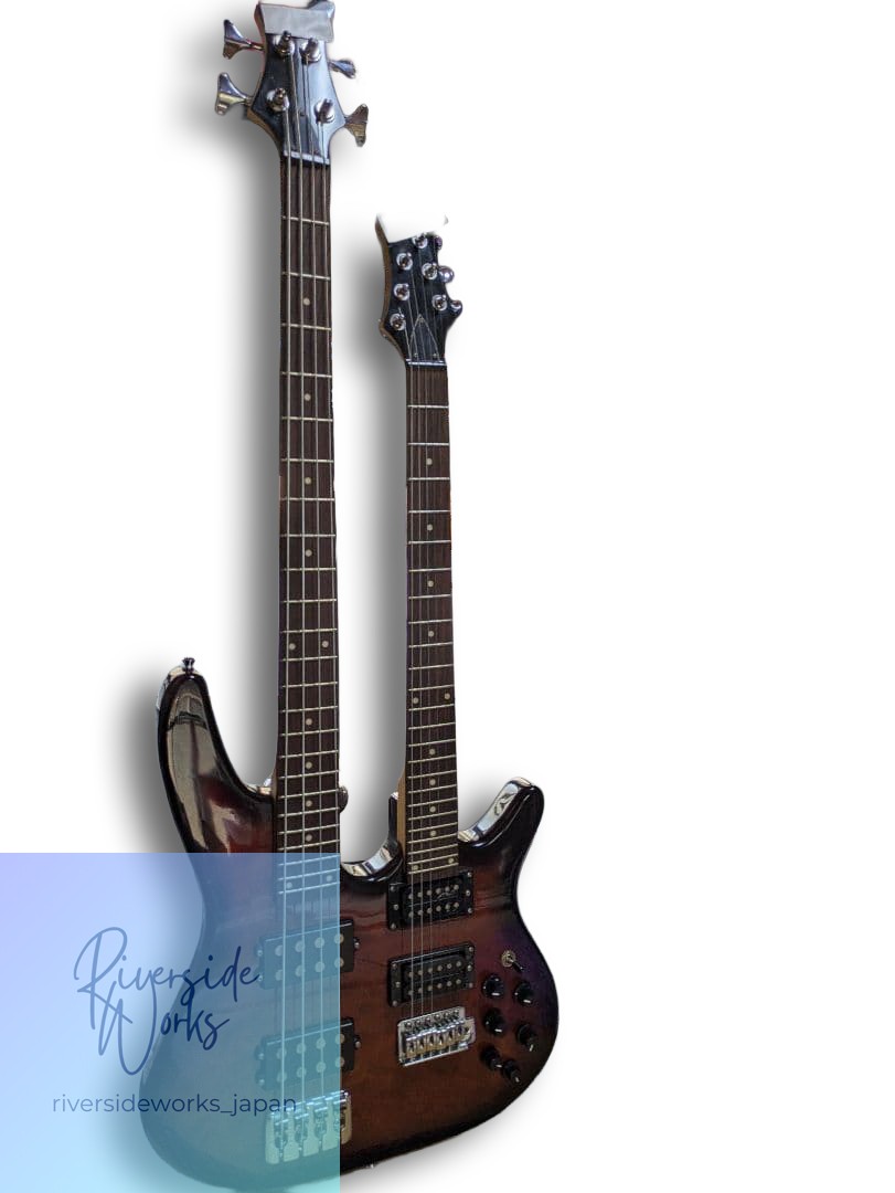 Rare Double Neck Brown 6-String 4-String Electric Guitar & Bass
