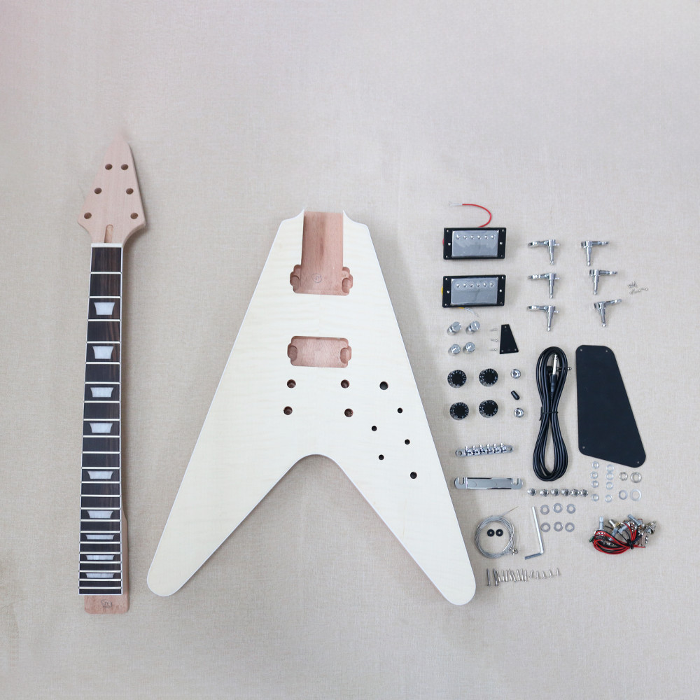 DIY 6 String Electric Guitar Kit CR hardware Flamed Maple Top