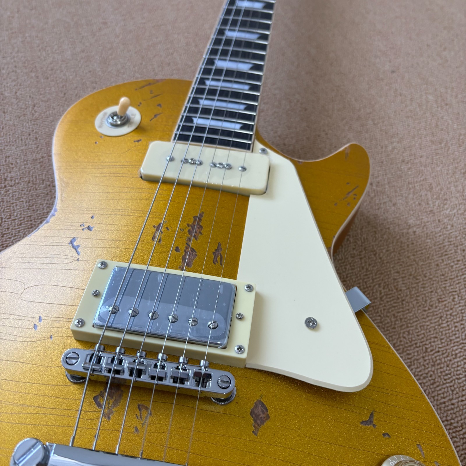 Gold LP Style Electric Guitar Rosewood Fingerboard Cream Pickguard Chrome Part