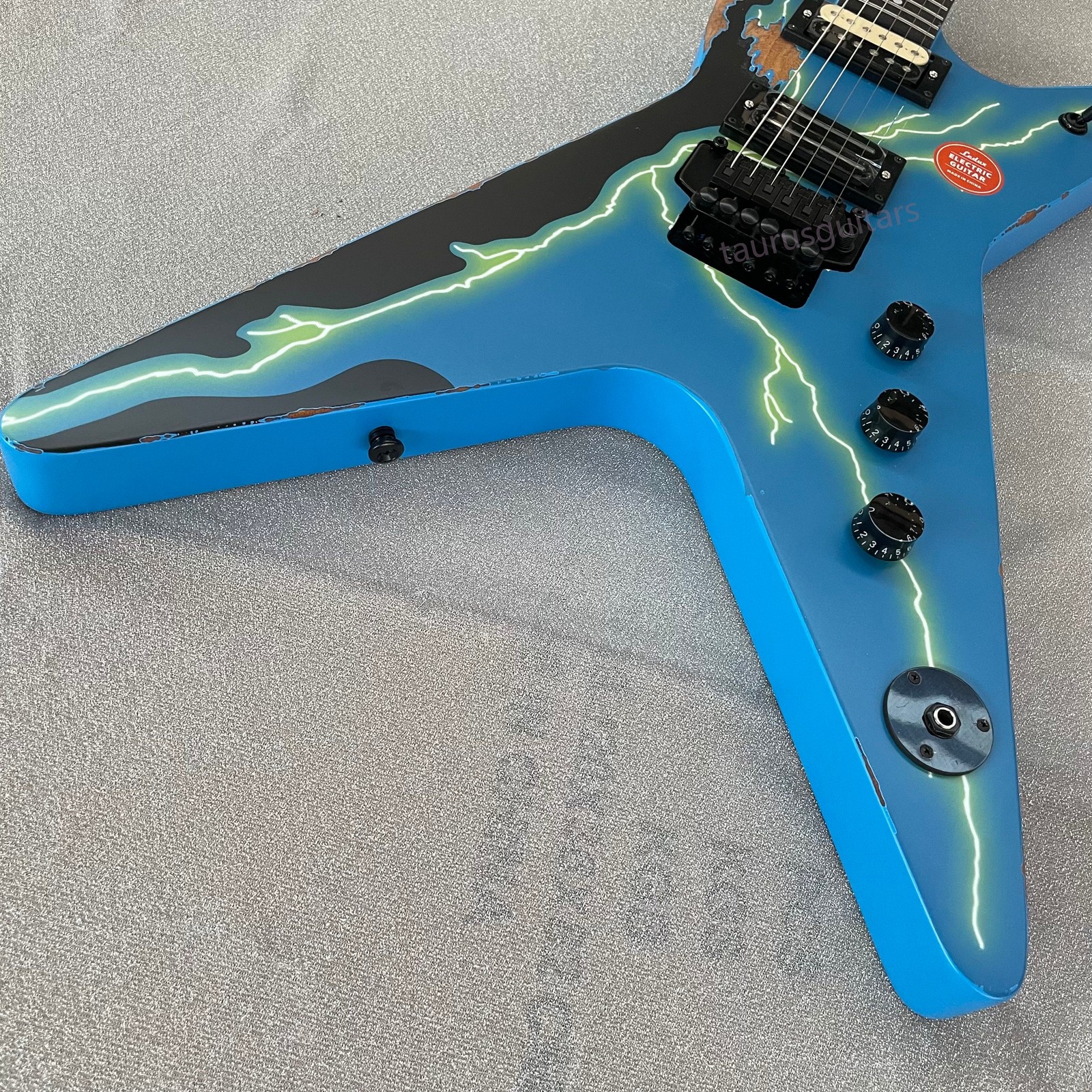 Aged blue Lightning Electric Guitar FR Bridge HH Pickups black part unique gift