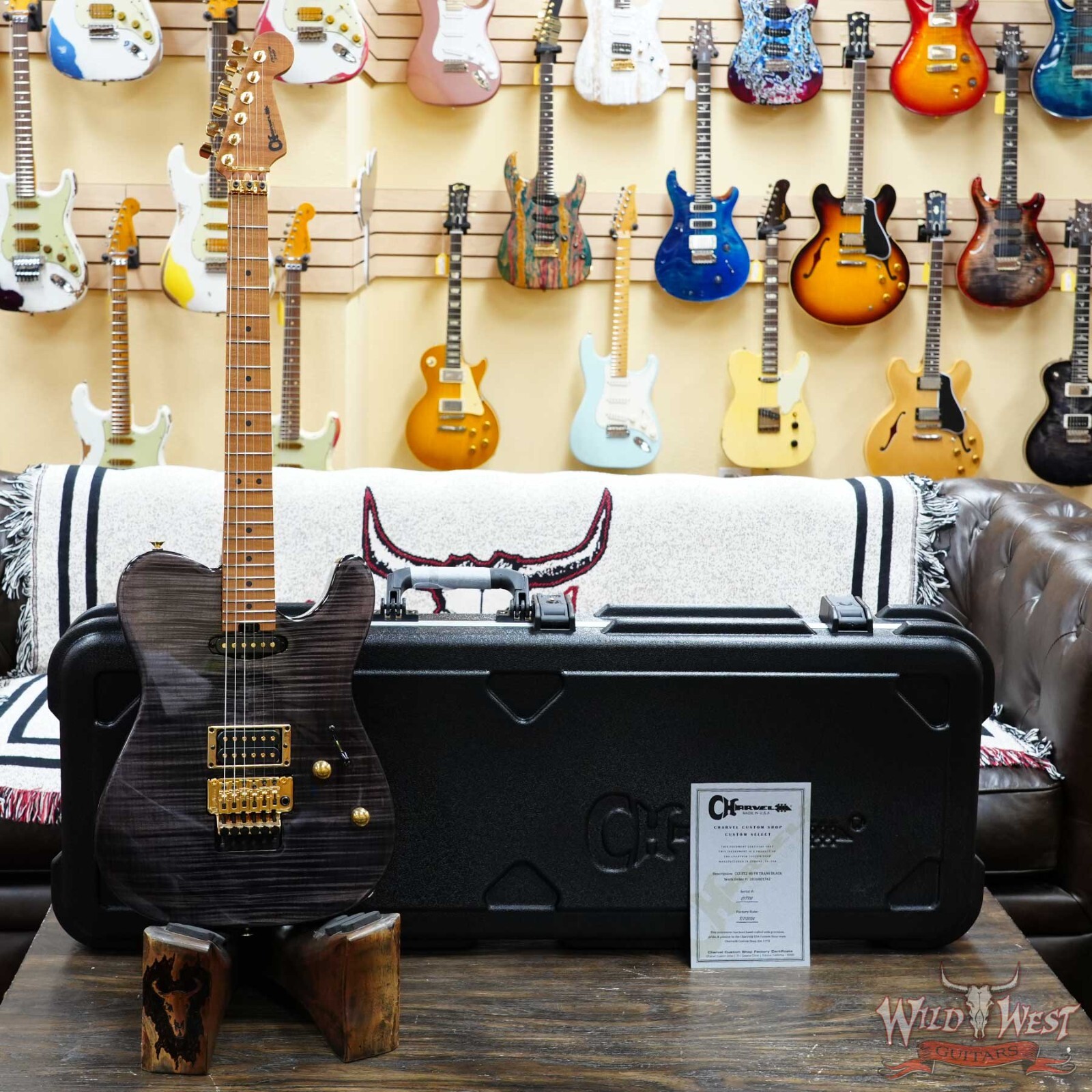 Charvel Custom Shop LTD Style 2 HS Floyd Rose Flame Maple top Trans Black 8.35