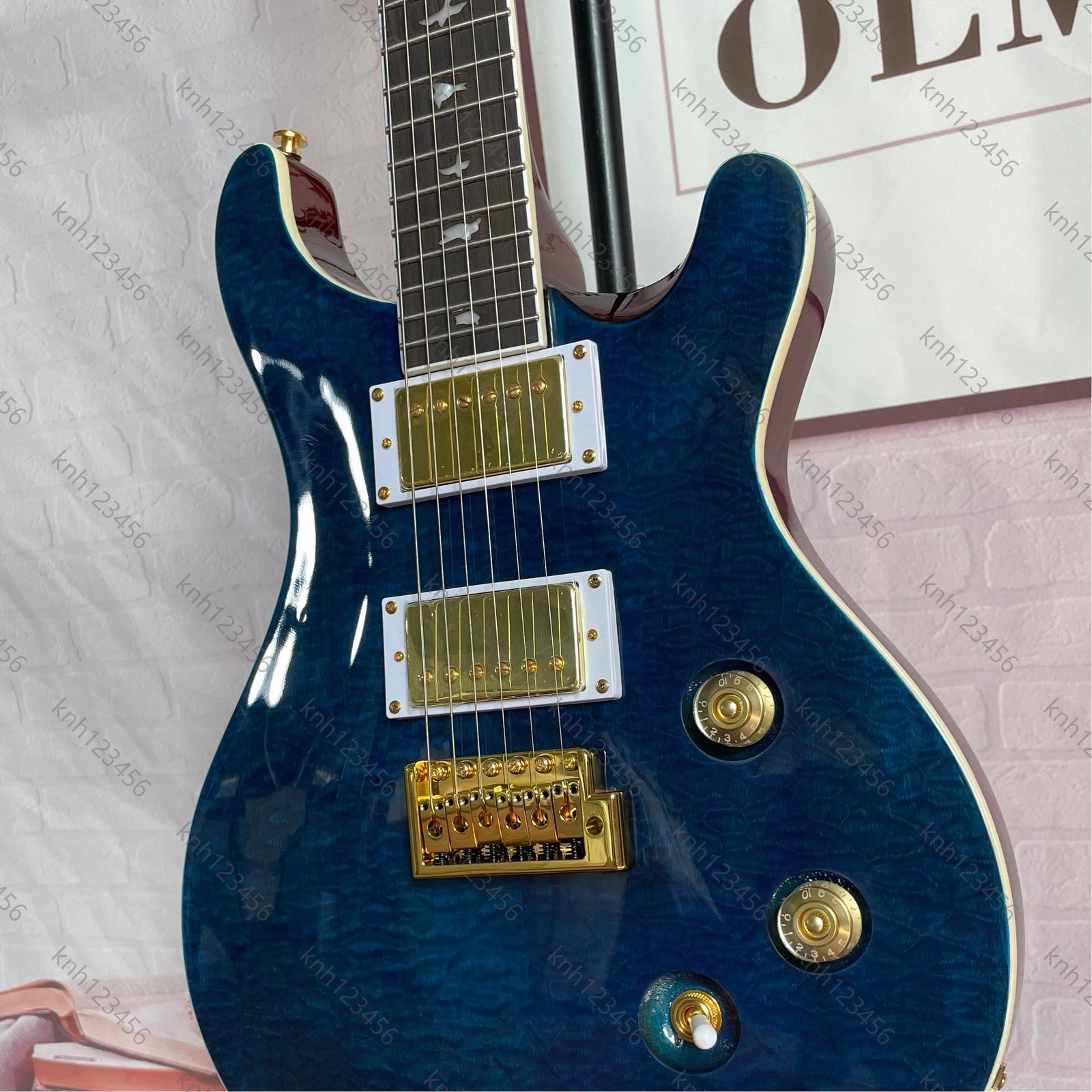 Double Cut Electric Guitar Transparent Blue Quilted HH Pickups Gold Hardware