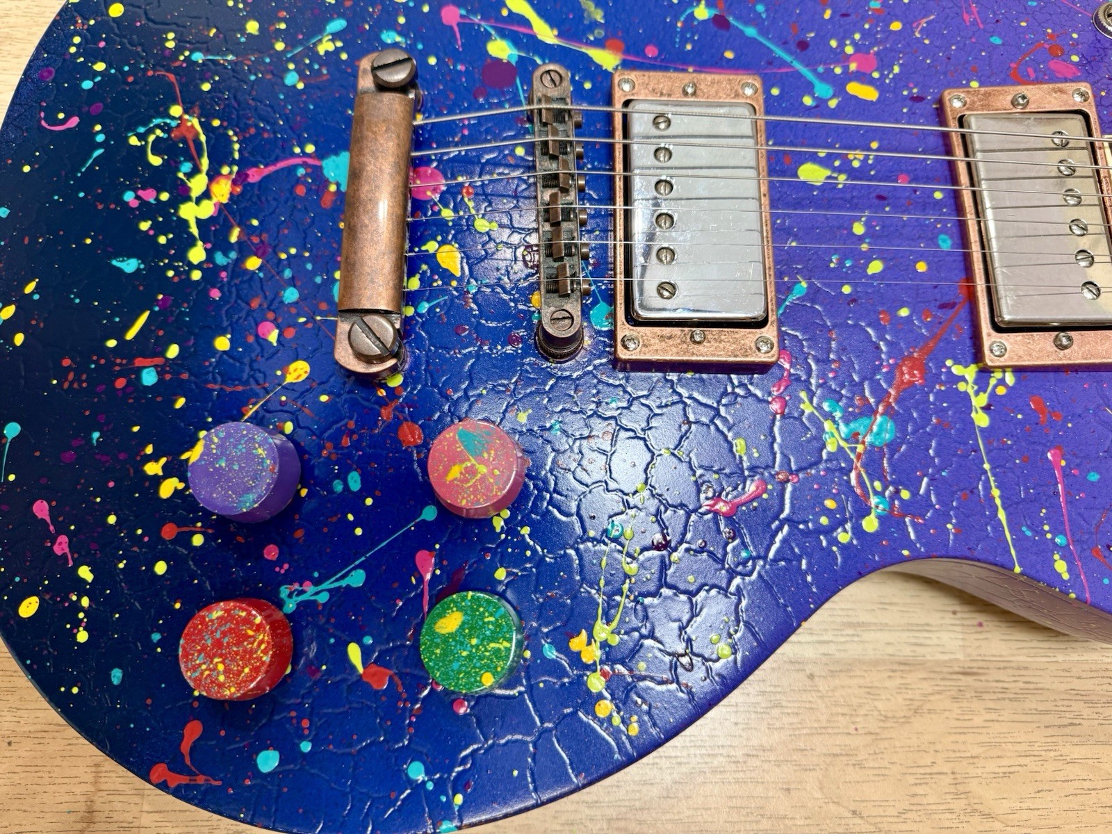 Custom Hand-painted LP Style Guitar – Blue/Purple Splatter Finish