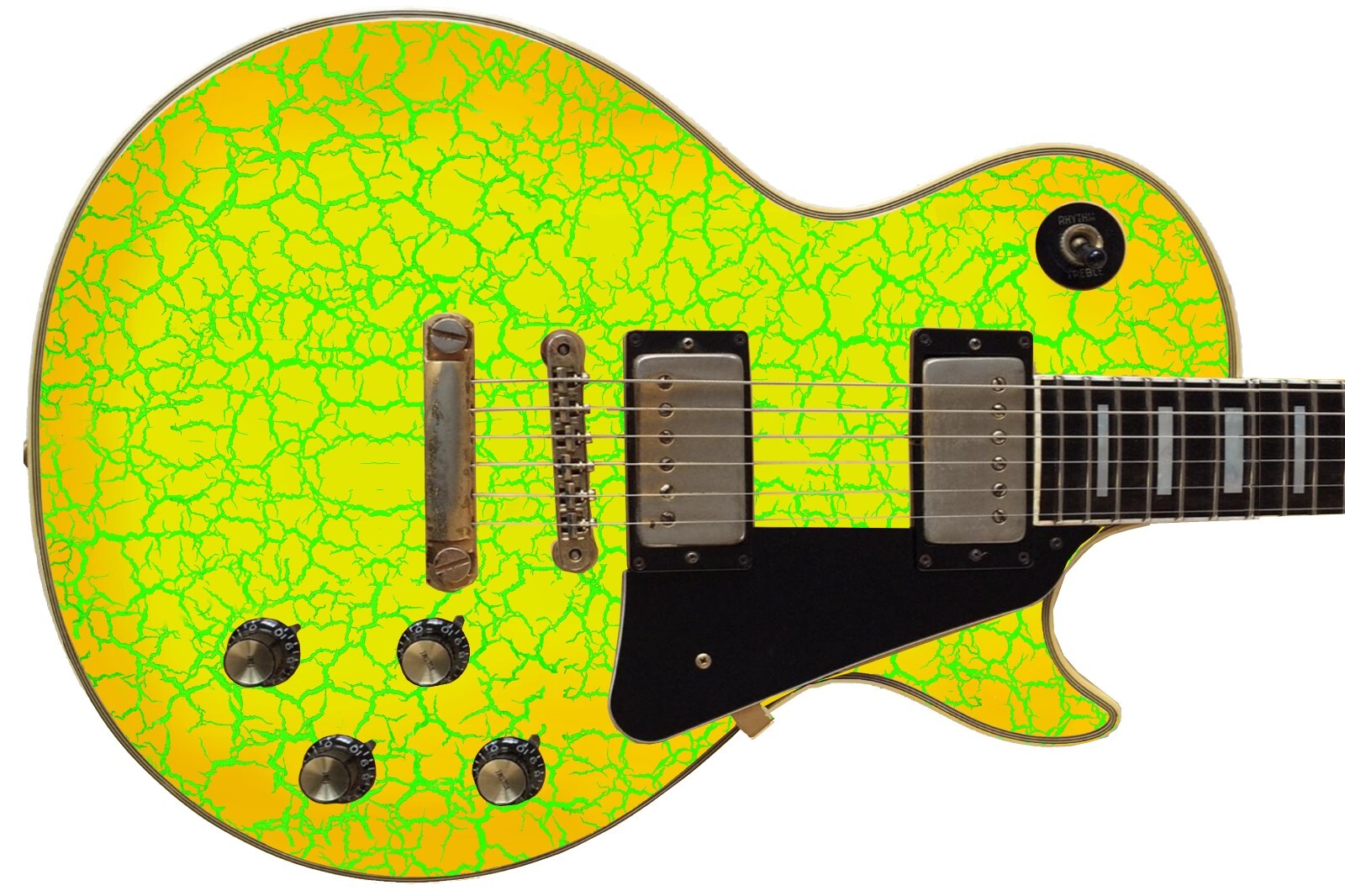 Guitar Wrap Skin Reface Iconic 80’s Burst 6 Volt Crackle Melo Yelo 1219