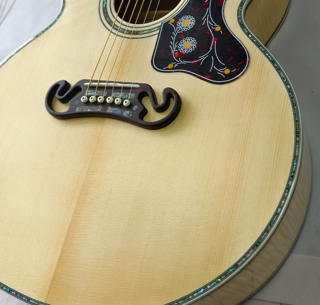 Natural Finish SJ-200 Style Jumbo Acoustic Guitar, Spruce Top & Abalone Inlays