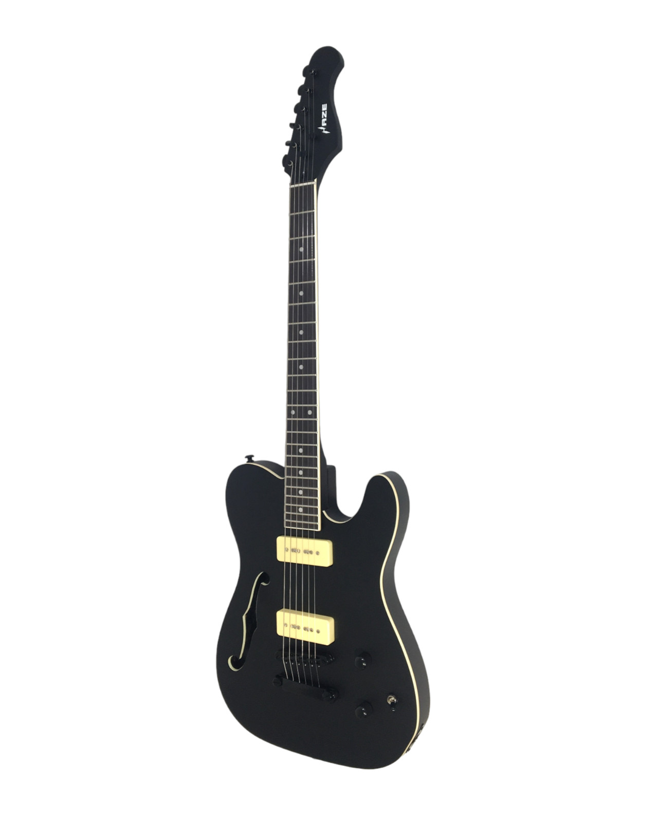 Haze Satin Black Semi-Hollow Body Electric Guitar, H-H + Free Gig Bag. HSE-501BK