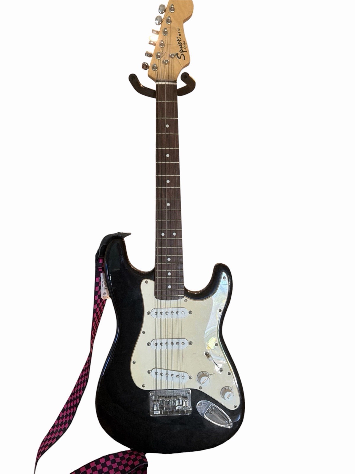 Fender Squier Mini Stratocaster 6-String Electric Guitar Black And White W/Stand