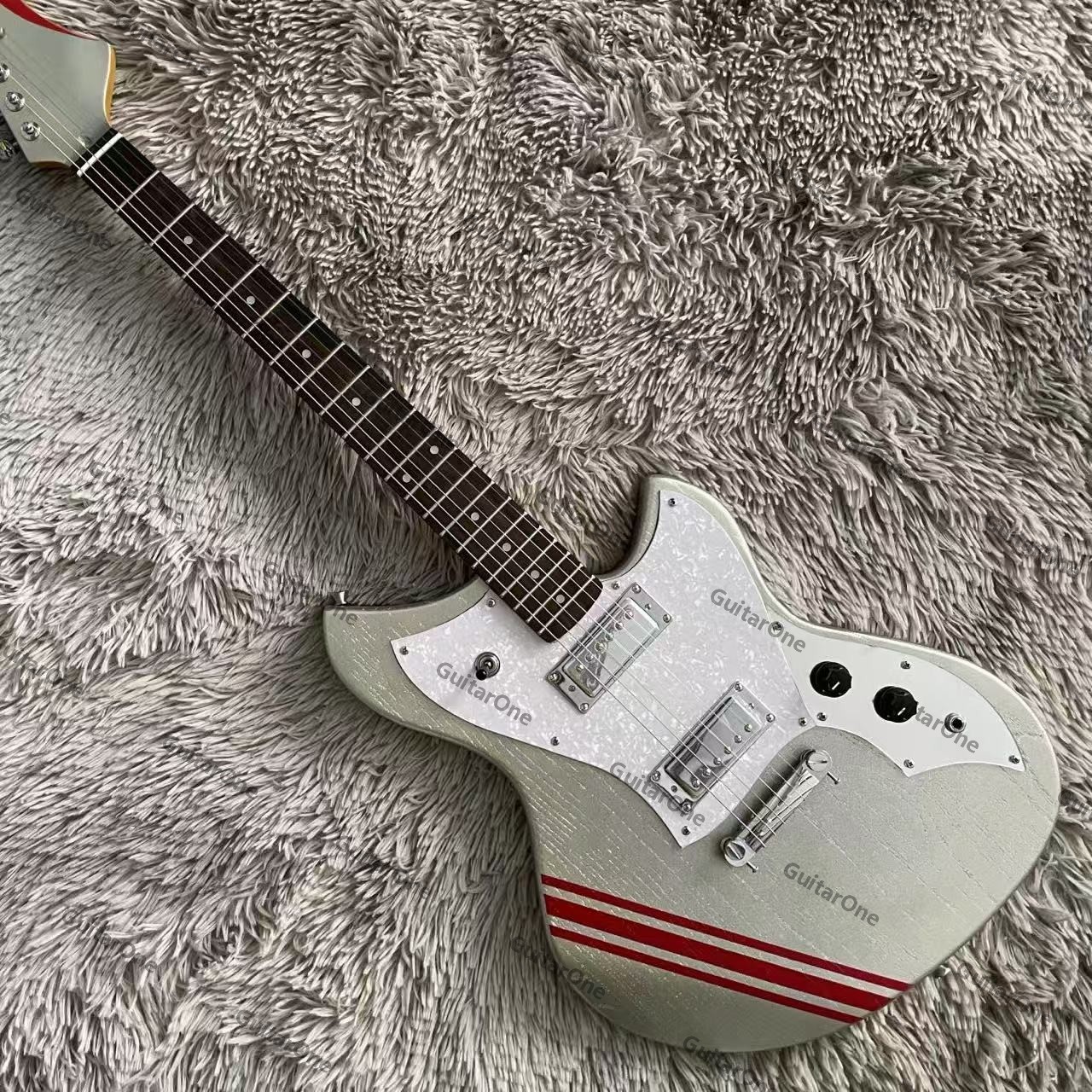 Free Shipping New Solid Electric Guitar Red Stripe Pearl Pickguard HH Pickups