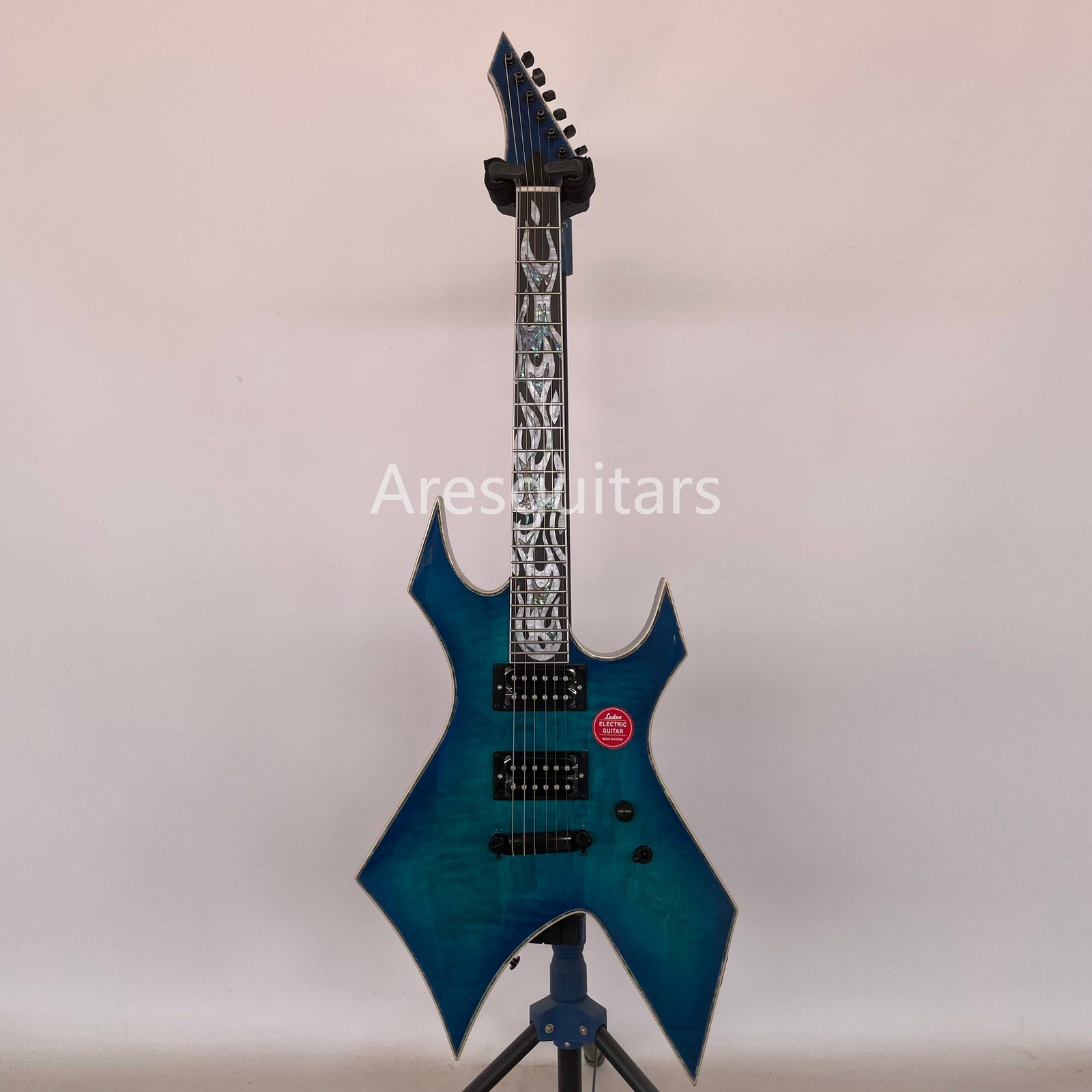 Warlock MK3 Solid Electric Guitar Stainless Fret Flamed Maple Top FR Bridge Blue