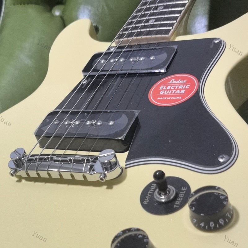 Solid Body Electric Guitar Daul P90 Pickcups Cream Yellow Multi-Ply Pickguard