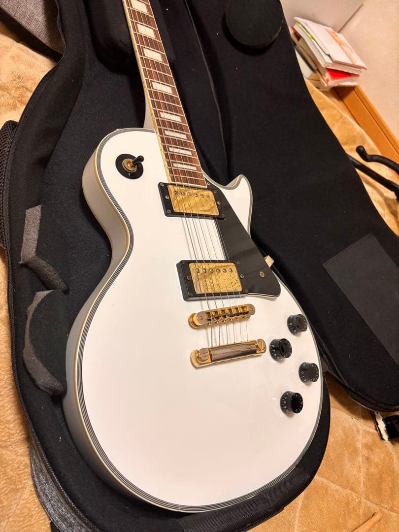 Bunny Burny RLC-55 White Les Paul Custom Electric Guitar with Logo