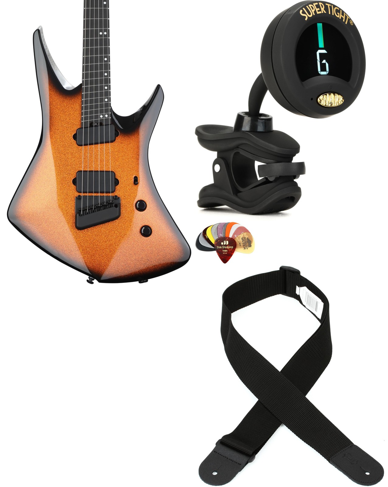 Ernie Ball Music Man 732-HW-51-00-MB-BM + Snark ST-8 + Dunlop PVP101 + Levy