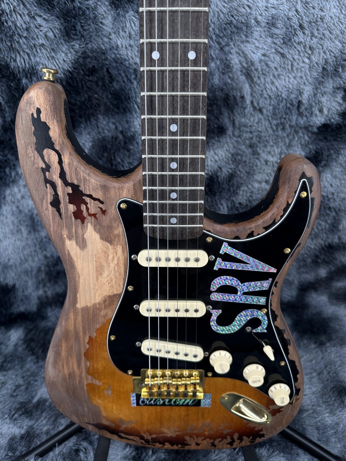 SRV Style ST Electric Guitar Relic Sunburst Wood Grain SSS Pickup Gold Hardware