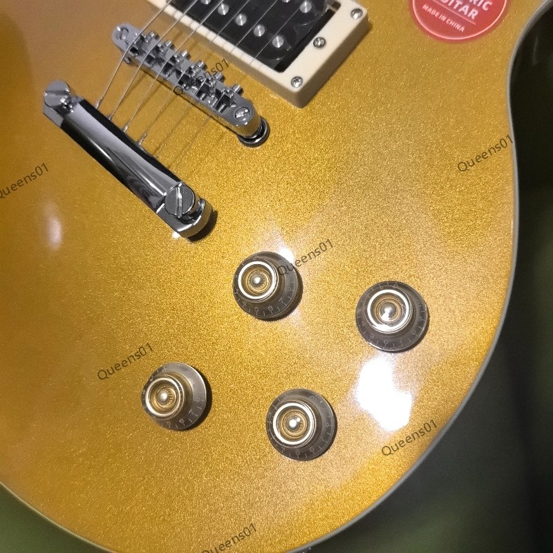 Electric Guitar Stainless Steel Rounded Frets Solid Body Metallic Gold US Ship