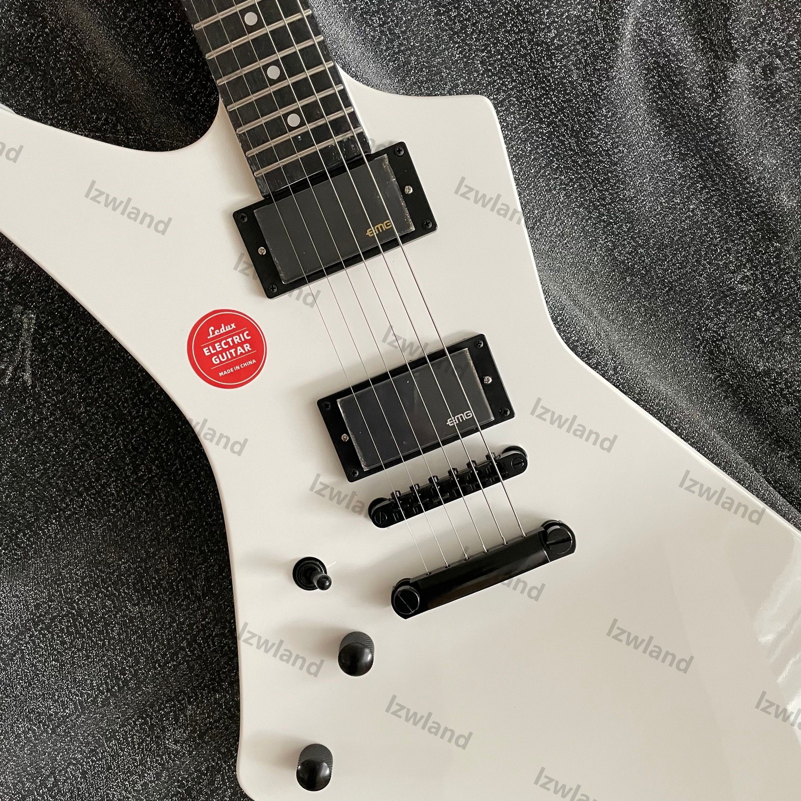 Left-Handed Electric Guitar Active Pickups H-H White Finish Black HW Solid Body