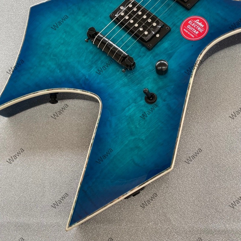 Unbranded Solid Electric Guitar Rounded fret Edge Blue Flamed Maple Hard Rock