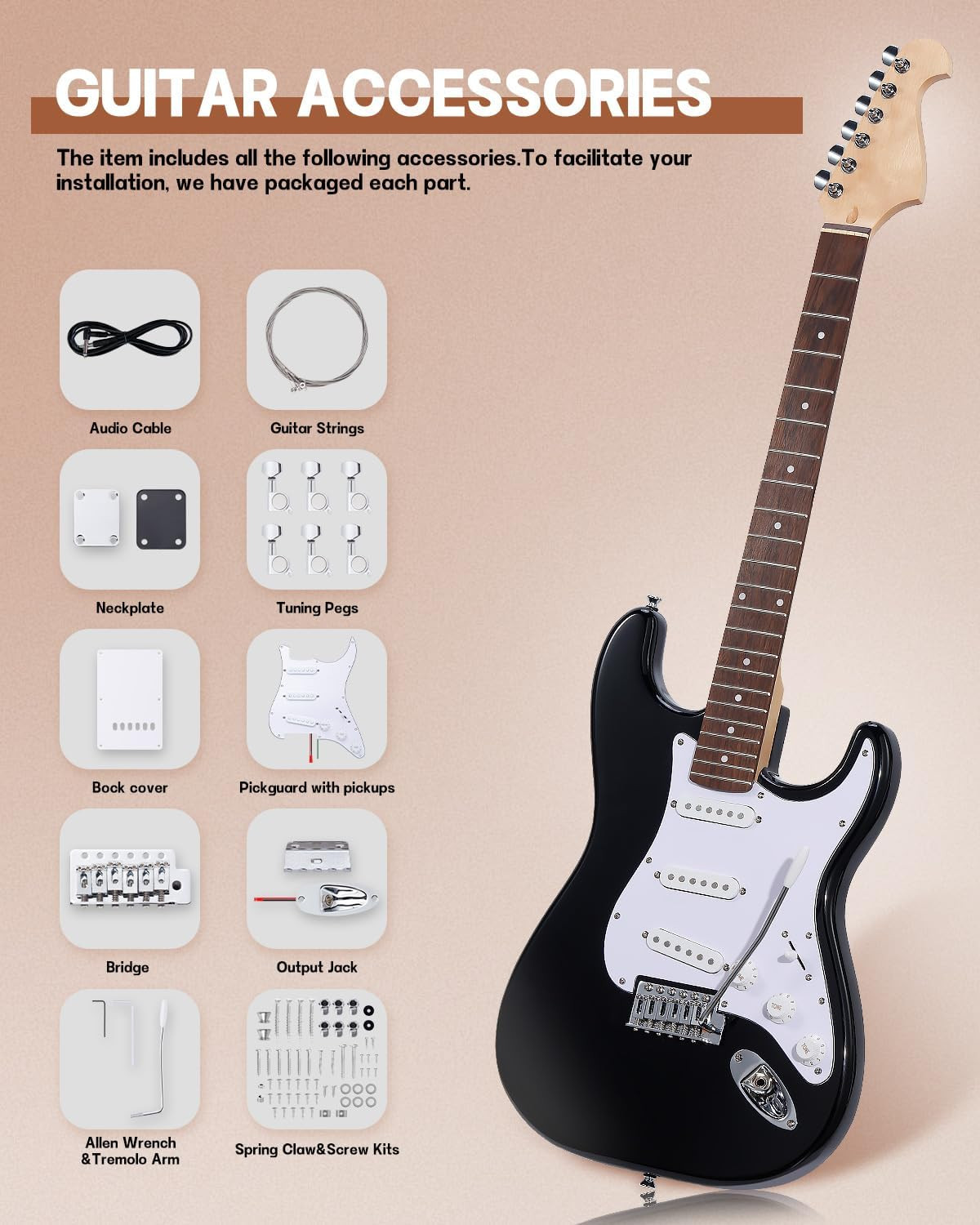DIY ST Style Electric Guitar Kits,Spray-Painted Mahogany Body,Laurel Wood Finger