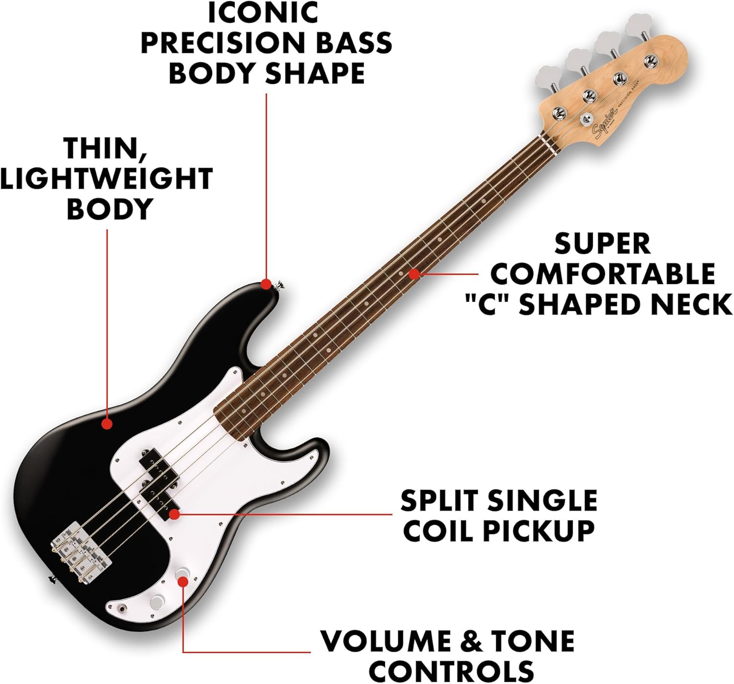 Fender Squier Debut Precision Bass Guitar Black Matte Beginner Model P-Bass