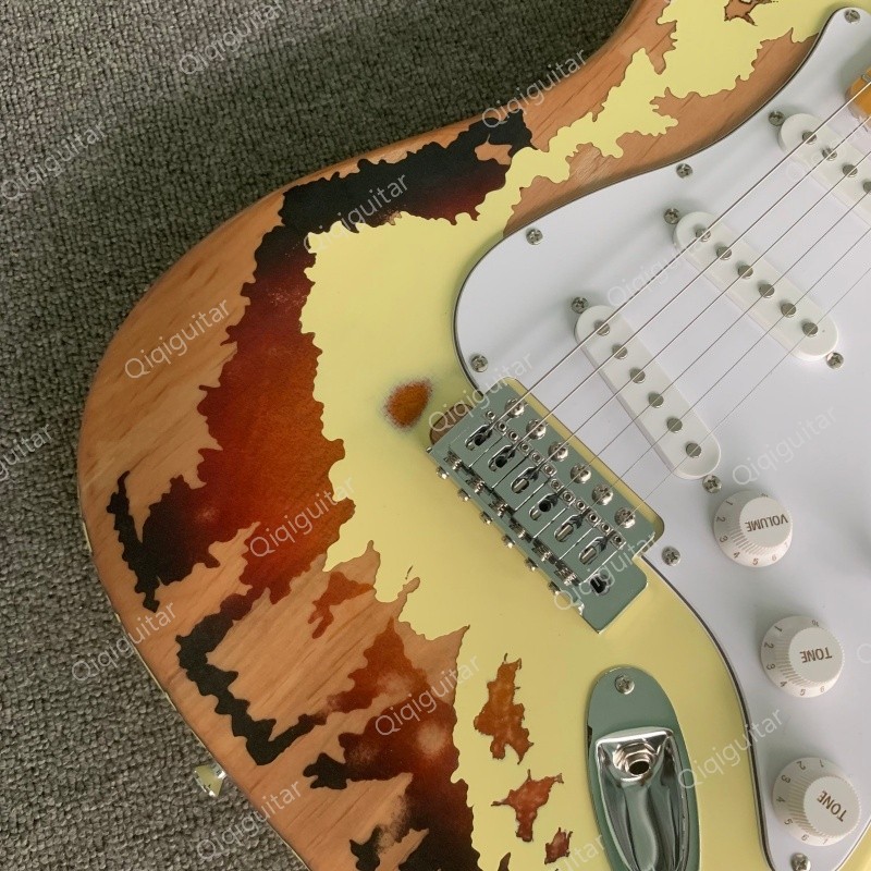 Vintage Aged Solid Electric Guitar Stainless Rounded Fret SSS Pickups Maple Neck