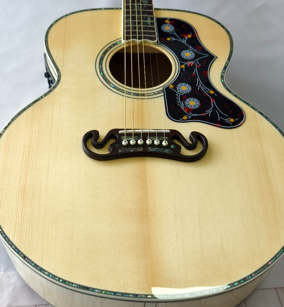 Natural Finish SJ-200 Style Jumbo Acoustic Guitar, Spruce Top & Abalone Inlays