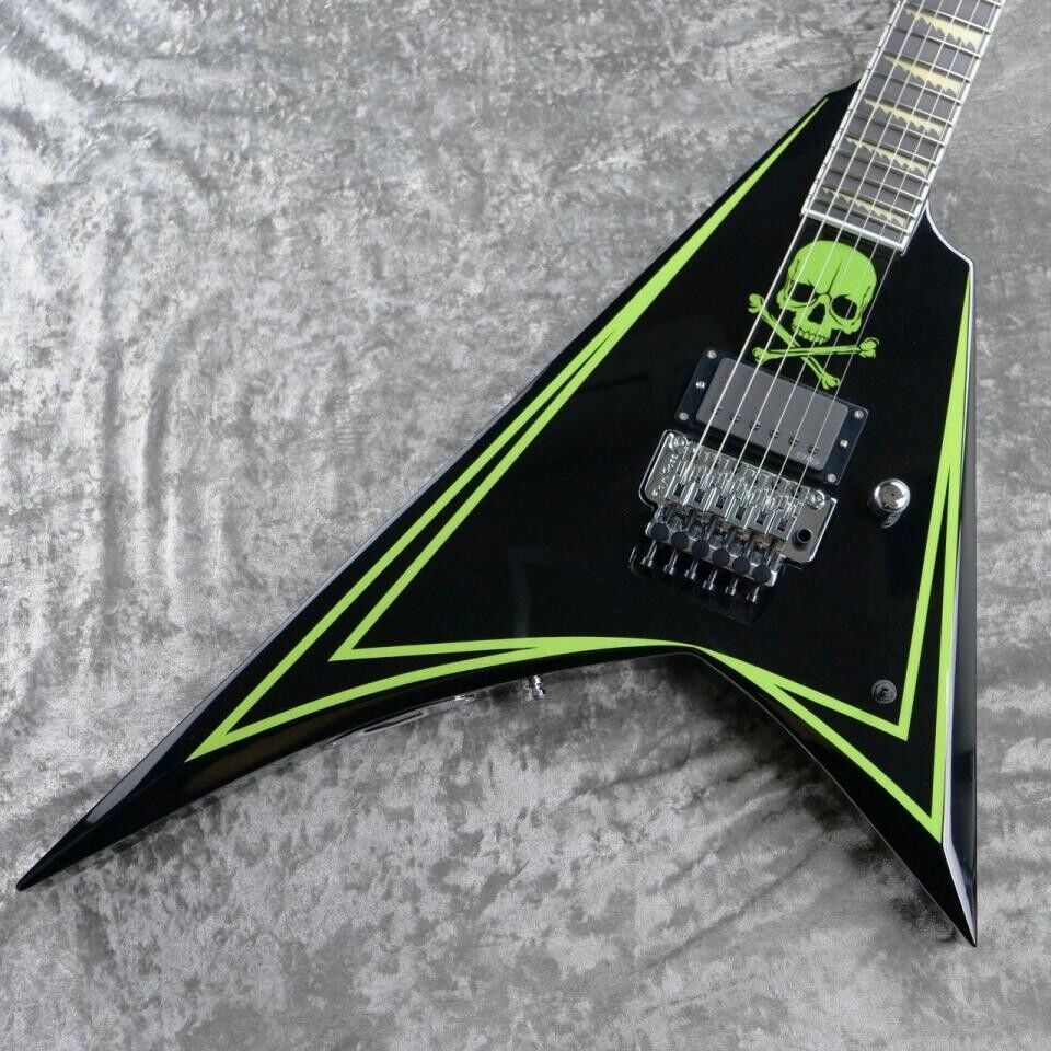 EDWARDS E-ALEXI GREENY Black Lime Green Pinstripe & Skull Electric Guitar JP