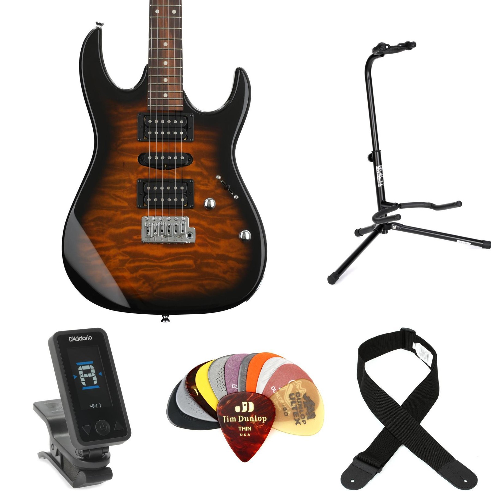 Ibanez Gio GRX70QA Electric Guitar Essentials Bundle – Sunburst