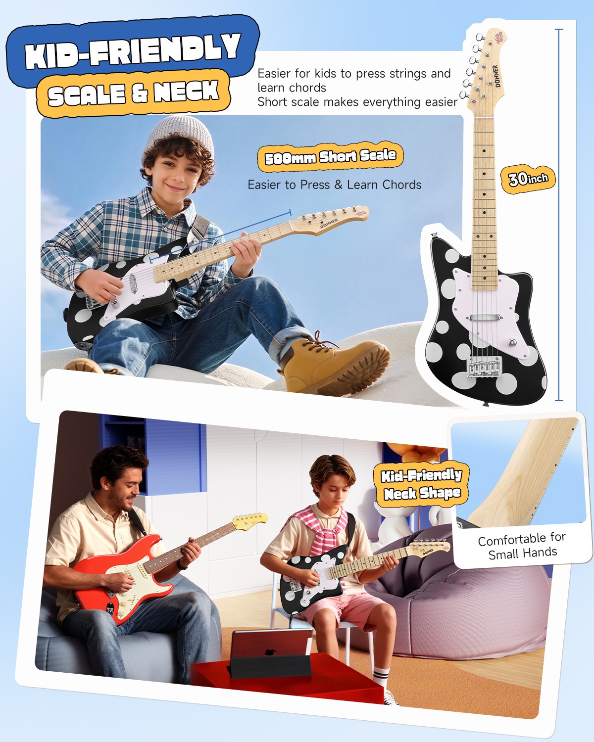 Donner 30 Inch Kids Electric Guitar Kit – DJM-100 Short Scale Guitar for Gift