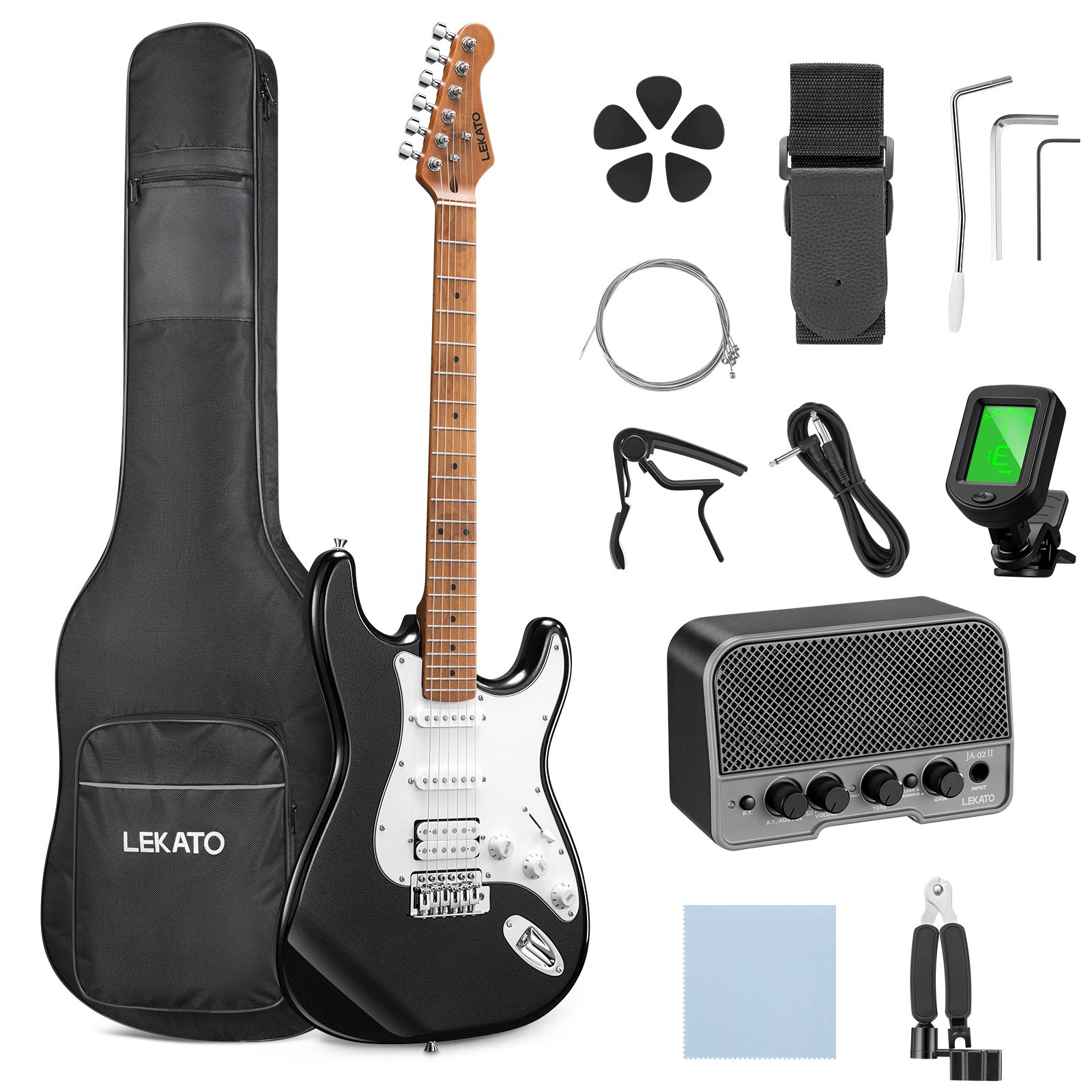 LEKATO 39 Inch HSS Electric Guitar Kit with 5w Mini Amp, Bag, Tuner, Capo, Strap
