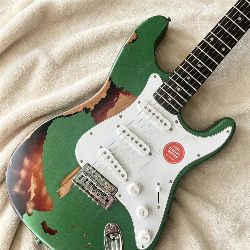 Solid Electric Guitar Stainless Fret Aged Sherwood Green over 3-Color Sunburst
