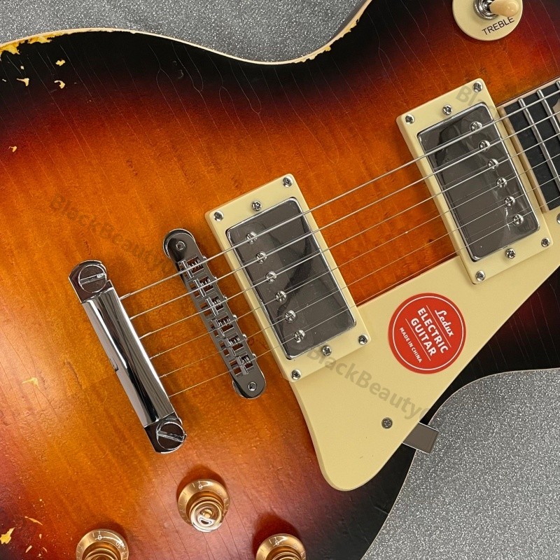 Electric Guitar Heavy Aged Flamed Maple Top Bone Nut Stainless Rounded Fret Edge