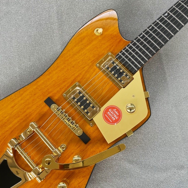 Glossy Yellow Wood Grain Solid Body Electric Guitar Stainless Rounded Fret Rock