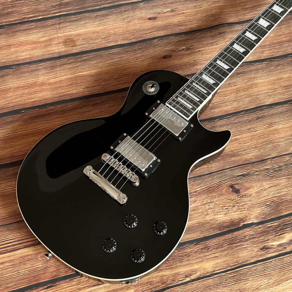 6 strings Black electric guitar Stainless Frets chrome hardware free shipping
