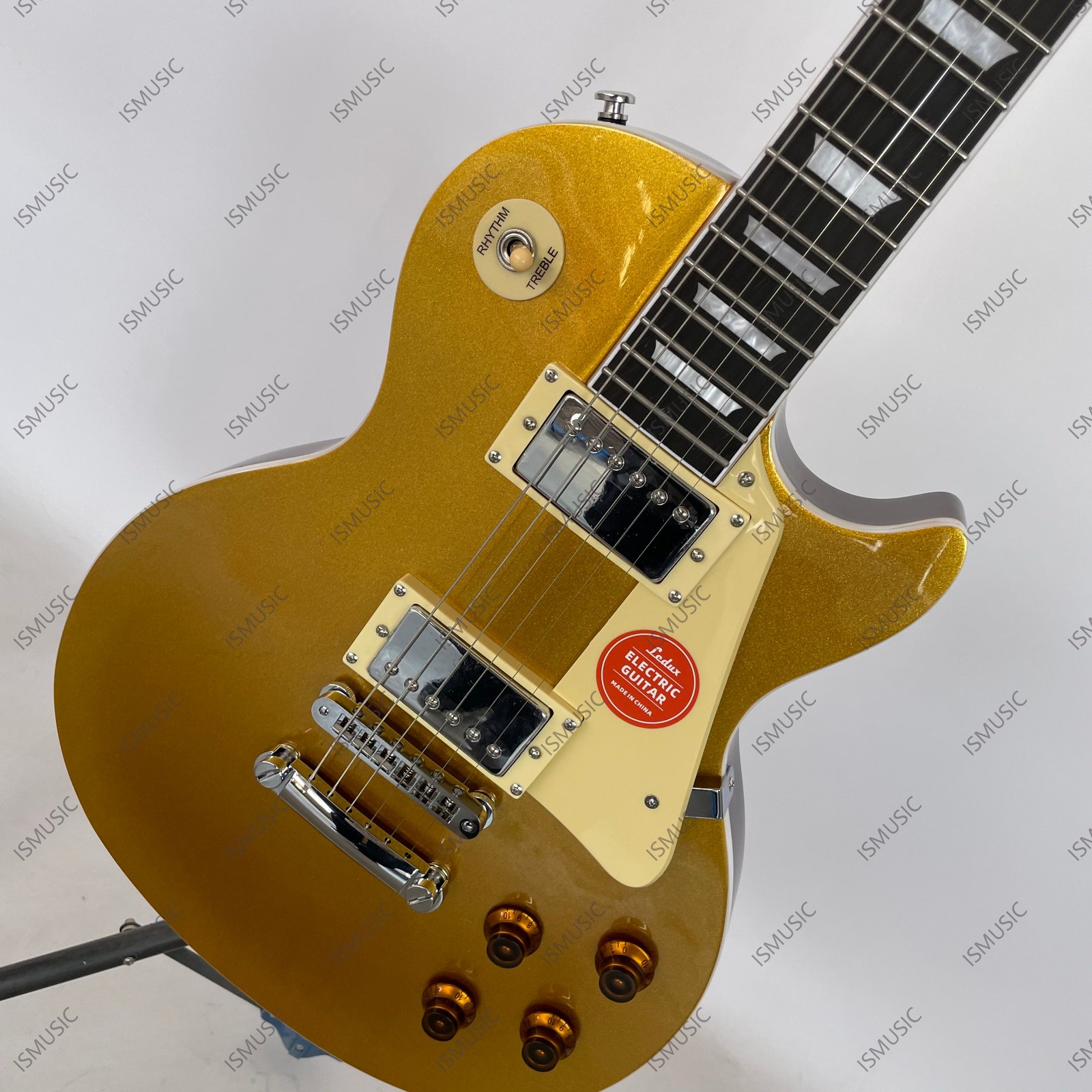 Solid Body Electric Guitar Stainless Steel Rounded Frets HH Pickups Metal Gold